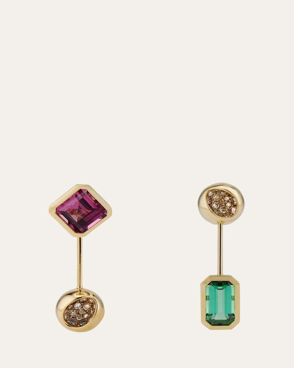 One-of-a-Kind Garnet and Tourmaline Pendulum Earrings with Diamonds